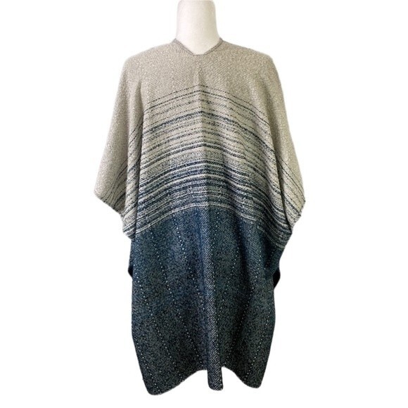 Lucky Brand Striped Kimono Poncho Sweater Wrap Ombre Open Front Fringe Hem Boho - Picture 4 of 14